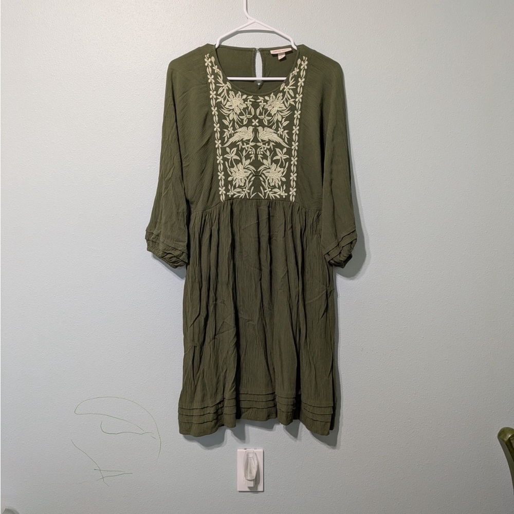 Knox Rose Forest Green Embroidered Mini Dress